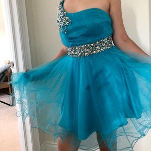 Blue Shining Rhinestone Short Prom, Cocktail Dresses